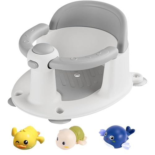 Baby Bath Seat for Babies 6 Months & Up, Bath Seats for Babies Sitting Up, Non-Slip Toddler Bath Seat, Baby Bathtub Seat with Suction Cup, Grey