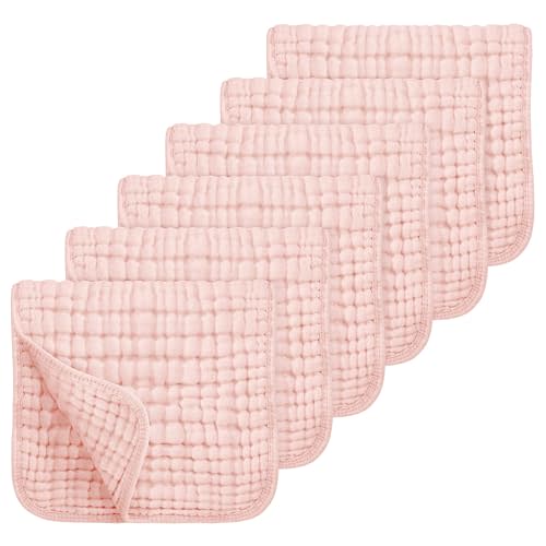Looxii Muslin Burp Cloths 100% Cotton Muslin Cloths Large 20''x10'' Extra Soft and Absorbent 6 Pack Baby Burping Cloth for Boys and Girls Shell Pink