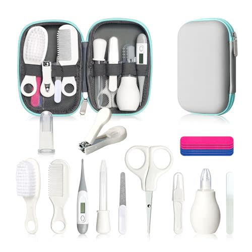 Baby Healthcare and Grooming Kit, Baby Safety Care Set, Baby Electric Nail Trimmer Set Newborn Nursery Health Care Set for Newborn Infant Toddlers Baby Boys Girls Kids (Grey White-18 Kits)