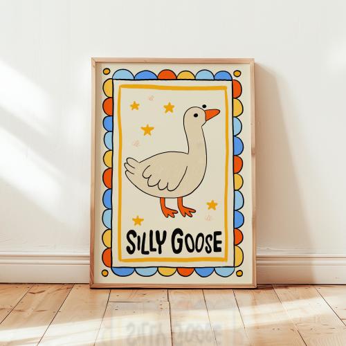 Silly Goose Print, Nursery Decor, Retro Wall Art, Quirky Wall, Apartment Art, Cottage Core Decor, Trendy Wall Art, Funny Animal Poster, MR7