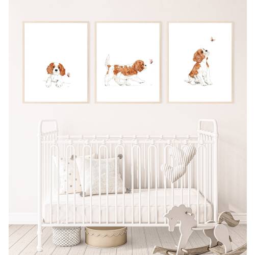 Cavalier King Charles Spaniel, puppy nursery print, dog wall art, nursery dog print, kid room wall art, printable wall art, digital download