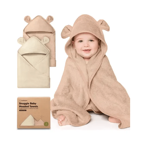 KeaBabies 2pk Snuggle Baby Towels with Hood for Newborn Girls, Boys, Toddlers, Soft & Absorbent Hooded Baby Bath Towels