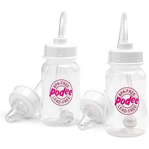 Hands-Free Baby Bottle - Anti-Colic Self Feeding Baby Bottle System 4 oz (2 Pack - Podee Pink)