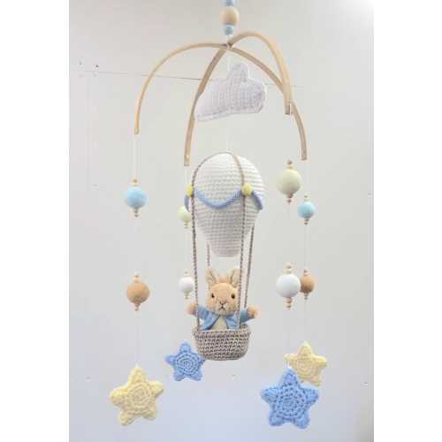 Hand Crocheted Peter Rabbit Beatrix Potter Theme Hot Air Balloon Baby Cot Nursery Mobile