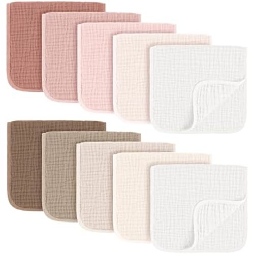 10-Pack Muslin Burp Cloths, 100% Cotton Baby Burping Cloths for Boys and Girls, Neutral Newborn Towels- Large Absorbent Diapers Cloths