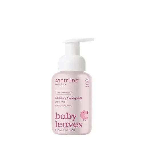 ATTITUDE 2-in-1 Hair and Body Foaming Baby Wash, EWG Verified Shampoo Soap, Dermatologically Tested, Made with Naturally Derived Ingredients, Vegan, Unscented, 10 Fl Oz