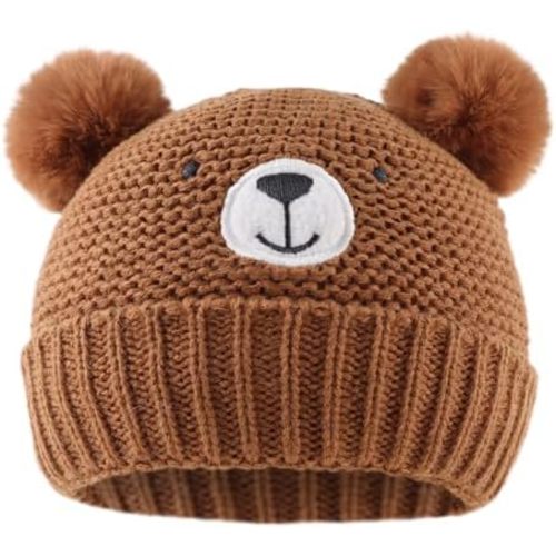JANGANNSA Cute Bear Baby Beanie Pompom Baby Boy Hat Winter Knit Beanie Girl