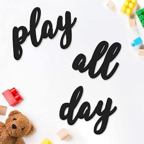 Xylolfsty Playroom Wall Decor, Play Room Daycare Wall Decoration Wood Play All Day Sign Inspirational Wall Art Decorations for Kids Boys Girls Playhouse Decor Toy Room Classroom