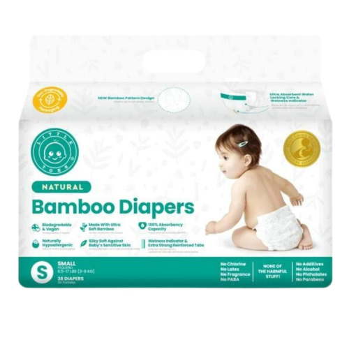 Size 1 - S, Little Toes Natural Disposable Hypoallergenic, Bamboo Viscose Diapers, 36 Count
