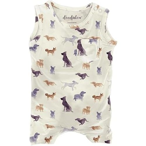 Soft Bamboo Viscose Baby Romper, Tank Top with Shorts, Zipper Inseam Closure with Front Pocket Pacifier Clip
