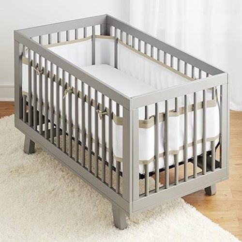 BreathableBaby Breathable Mesh Liner for Full-Size Cribs, Deluxe 4mm Mesh, Natural Linen (Size 4FS Covers 3 or 4 Sides)