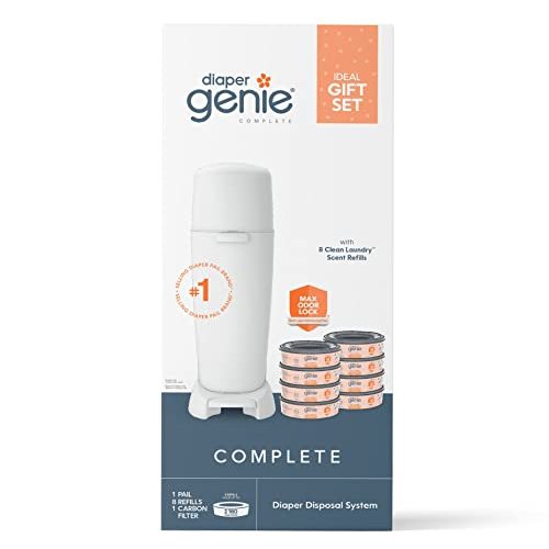 Diaper Genie Registry Gift Set | Includes Diaper Genie Complete Diaper Pail, 8 Refill Bags, 1 Carbon Filter | Perfect Starter Kit