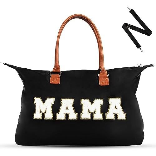 Mommy Bag for Hospital - Nylon Travel Tote Bag for Mom w/Leather Handles, Detachable Strap