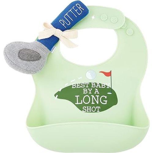 Mud Pie Silicone Baby Golf Bib Set with Golf Putter Rattle