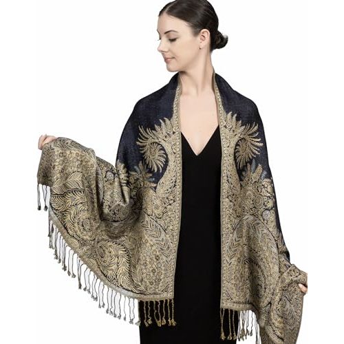Achillea Soft Silky Reversible Paisley Pashmina Shawl Wrap Scarf w/Fringes