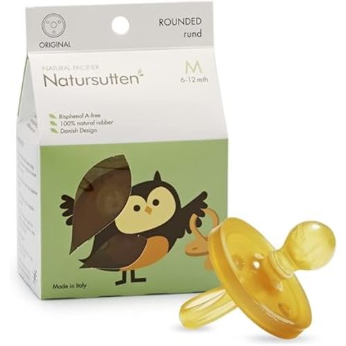 Natursutten Pacifiers 6-12 Months - 1-Pack Original Shield Round Nipple Natural Rubber Safe & Soft BPA-Free Pacifiers for Breastfeeding Babies - Newborn Pacifiers Made in Italy