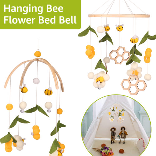 Kyoffiie Baby Crib Nursery Mobile Bamboo Wood Mobile Baby Wind Chimes Cute Baby Crib Mobile Toy Soothing Crib Nursery Mobile Hanging Bee Flowers Crib Decor Auditory Visual Development for Baby Crib