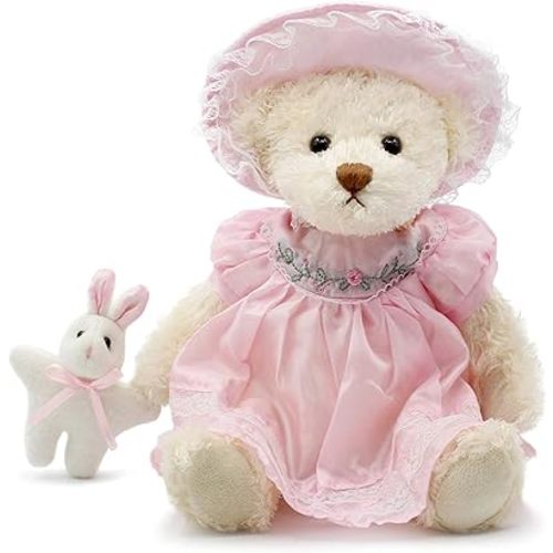 Oitscute Small Baby Teddy Bear with Cloth Cute Stuffed Animal Soft Plush Toy 10" (Pink Sleepwear)
