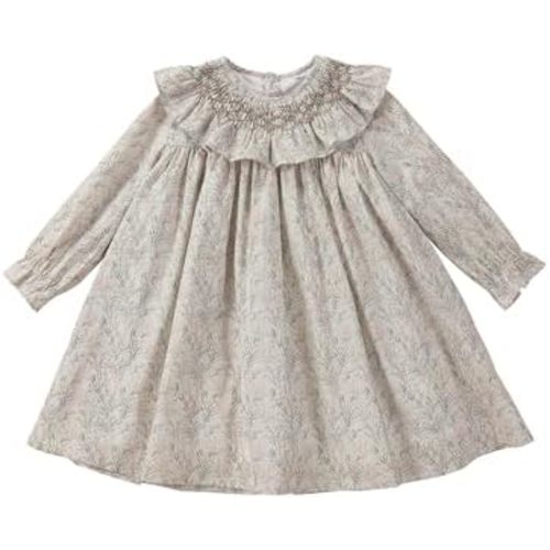 Baby Girls Long Sleeve Smocking Clothing Toddler Fall Floral Smocked Dress Vintage Dresses for Christmas Birthday Holiday