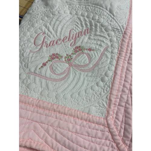 Baby Girl Monogrammed Crib Quilt, Monogrammed Blanket, Baby Shower Gift,