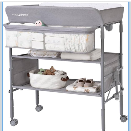 Maydolly Baby Changing Table, Portable Foldable Changing Table, Waterproof Diaper Changing Station, Adjustable Height Changing Station, Mobile Nursery for Newborn and Infant