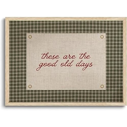 AYHSSMO Framed Wall Art These Are The Good Old Days Canvas Art Inspirational Wall Decor Retro Green Gingham Picture Happy Positive Paintings Print for Living Room Bedroom 12x16in