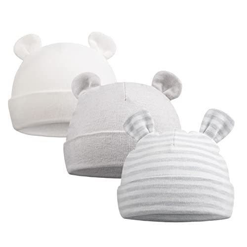 Original Cotton Newborn Hats for Girls Striped Preemie Baby Hats Bear Ears Infant Boys Beanies 0-6 Months