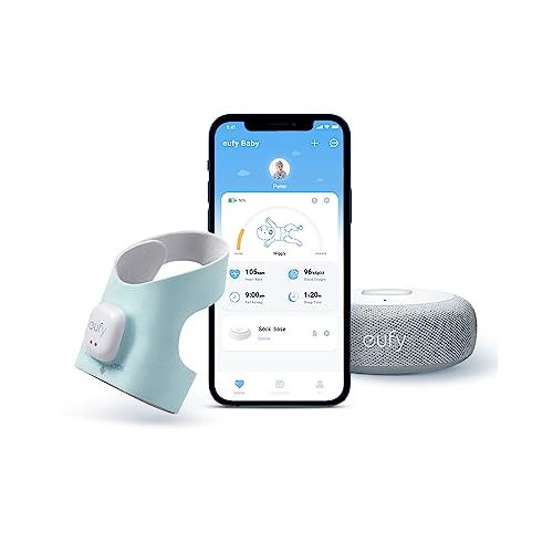 eufy Baby Smart Sock Baby Monitor with 2.4 GHz Wi-Fi, Track Sleep Patterns, Naps, Heart Rate, and Blood Oxygen Levels, 2K Camera, AI Cry Detection, Pan and Tilt, No Monthly Fee