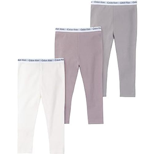 Calvin Klein Baby Girls' 3-Pack Cotton Pants, Everyday Casual Wear, Ultra-Soft & Comfortable Fit