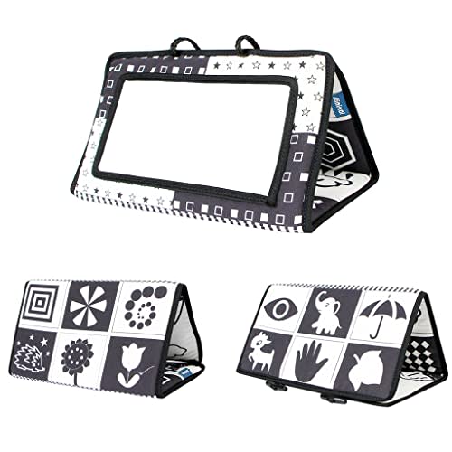 KAKIBLIN Tummy Time Baby Mirror,Baby Mirror Toys Black and White High Contrast Toys for Toddlers Safe Sensory Teether Toys for Infants Activity Montessori Toys for 0-6 Months Baby, Black and White