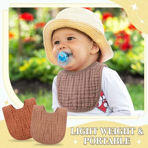 Frienda 8 Pcs Muslin Bibs Baby Cotton Bandana Drool Bibs Bulk for Boys Girls Newborn Infant 6 Absorbent Layers Bibs Feeding Accessory(Warm Colors)