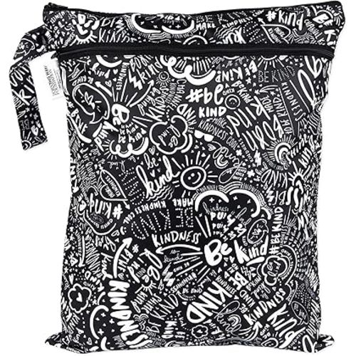 Bumkins Waterproof Wet Dry Bag for Baby, Travel, Swim Suit, Cloth Diapers, Pump Parts, Pool, Beach, Gym Clothes, Toiletry, Hook to Stroller, Daycare, Zipper Reusable Wetdry Packing Pouch, Be Kind