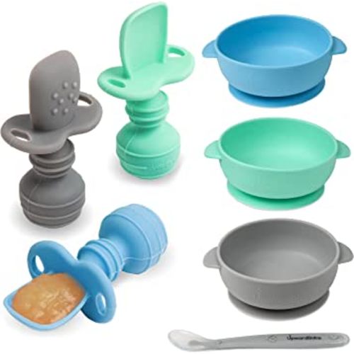 UpwardBaby Suction Baby Bowl and Led Weaning Spoon Set : The Perfect First Stage Feeding Set for Babies and Toddlers