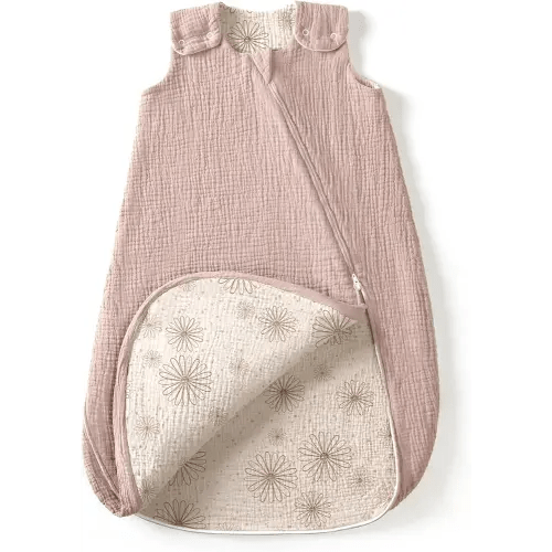 lulumoon Sleep Sack Muslin for Baby: Cotton Wearable Blanket for 3-9 Months - Soft Lightweight Ideal for Nursery Lounge Nighttime Naptime, Small, Sand&daisy