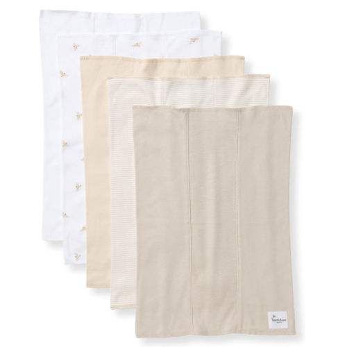 Burt's Bees Baby Infant Burp Cloths, 100% Organic Cotton Extra Absorbent Soft Fabric Drool Cloths, 5-Pack Newborn Must-Have Essential Large Burping Cloths, One Size 17 x 11.75 Inches