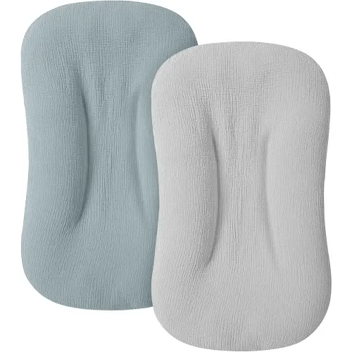 Muslin Baby Cover for Newborn, Soft and Breathable 100% Cotton Lounger Slipcover Neutral, Pack of 2(Blue, Grey)