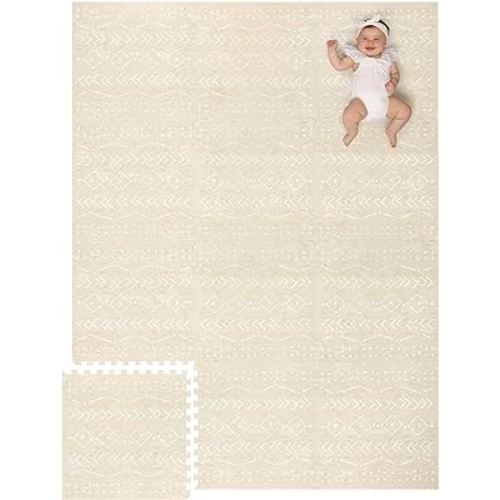 Lillefolk Baby Foam Play Mat - Baby Playmat | Tiles for Kids Interlocking Mat - Foam Baby Mat for Babies & Toddlers - Non Toxic Play Mat for Baby Tummy Time Mat 8x6ft Beige