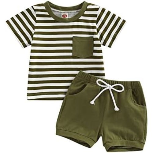 MERSARIPHY Toddler Baby Boy Summer Clothes Short Sleeve T Shirt Shorts Set Infant Boy Stripe Casual Outfit 6 12 18 24 Months