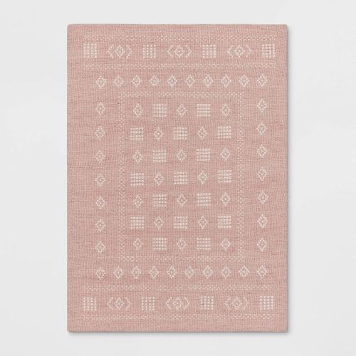 4'x5'6" Vintage Kids' Rug Pink - Pillowfort™: Geometric Pattern, Modern Style, Machine Made, Indoor Use