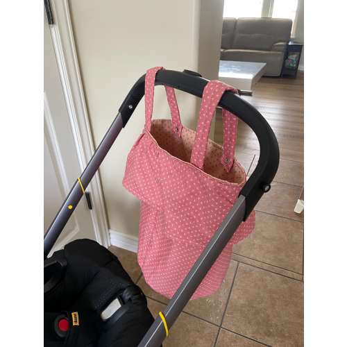 Pink Floral Ruffle Stoller Caddy Bag/ Removable Stroller Caddy/ Stroller Organizer Bag/Round Ruffle Stroller Bag