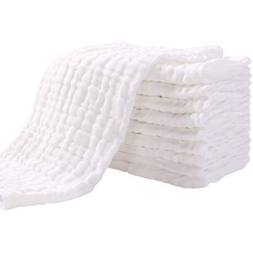 Muslin Burp Cloths for Baby 10 Pack 100% Cotton Baby Washcloths Large 20''X10'' Super Soft and Absorbent by Yoofoss - White