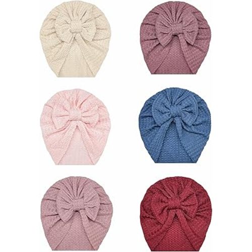 6 PCS Stretchy Baby Turban Hats, Baby Hat with Bows for Girls, Baby Boys Caps, Toddler, Newborn, Infant Hat Unisex