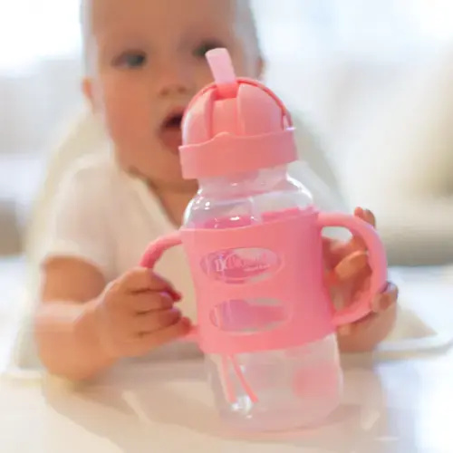 Dr. Brown's Milestones Wide-Neck Sippy Straw Bottle with Silicone Handles, 9 oz/270 mL