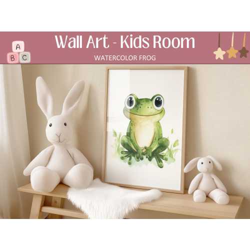 Watercolor Frog Nursery Wall Art, Kids Room Digital Print, Nature Animal Baby Room Decor, Cute Frog Printable, Gender Neutral Wall Art