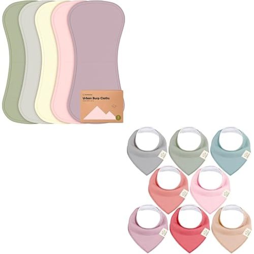 KeaBabies 5-Pack Burp Cloths for Baby Boys and Girls and 8-Pack Baby Bandana Bibs, Baby Bibs - Ultra Absorbent Burping Cloth, Burp Clothes, Drool Bibs for Baby Girl, Baby Boy