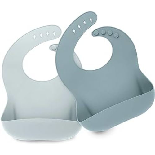 KeaBabies 2-Pack Silicone Bibs For Babies, Silicone Baby Bibs for Eating, Food-Grade Pure Silicone Bib, Toddler Bibs, Waterproof Bibs, Feeding Bibs, Silicon Bibs for Toddlers, Boys, Girls (Alps)