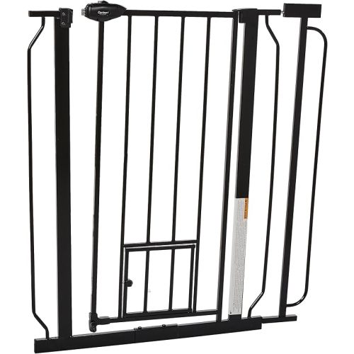 Carlson Extra Tall Walk Through Pet Gate with Small Pet Door, for Openings 29"-36.5" Wide,Includes 4-Inch Extension Kit, 4 Pack Pressure Mount Kit and 4 Pack Wall Mount Kit, Black