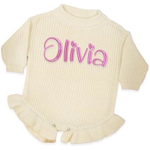 SwaddleAn Personalized Chunky Knit Sweater Romper, Custom Baby Name, Embroidered Baby Outfit, Infant One-Piece Keepsake