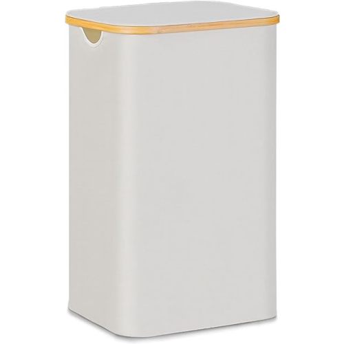 100L Laundry Hamper with Lid, Lagre Basket with Bamboo Handles,Foldable Clothes Hamper Tall Dirty Laundry Basket for Clothes Toys Towels Organizing,Beige