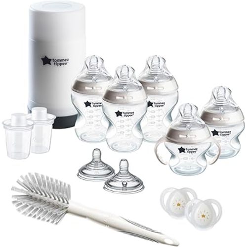 Tommee Tippee Natural Start Ready for Baby BPA Free Bottle 14 Piece Set, 2 x 5oz and 3 x 9oz Anti-Colic Bottles, Slow and Medium Flow Nipples, 0-6 Month Pacifiers, Clear